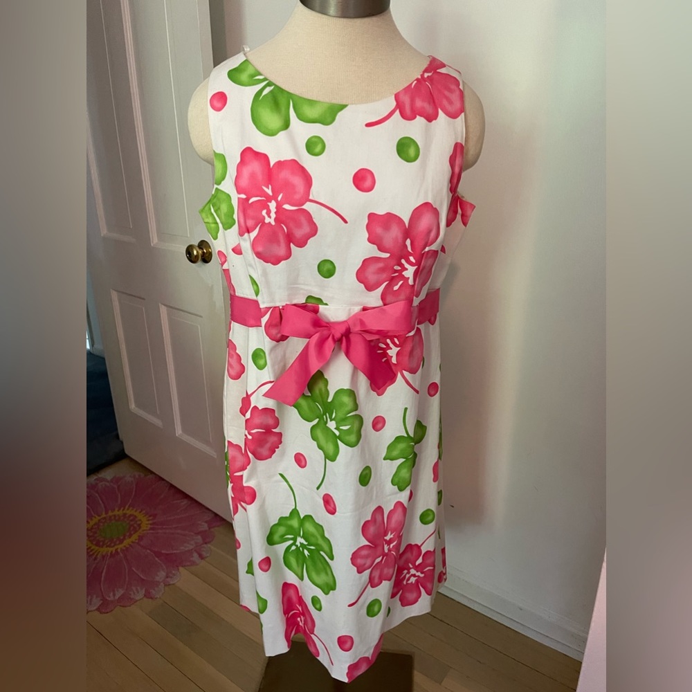 Woman’s sz14 Madison Leigh sleeveless cotton/spandex pink green dress